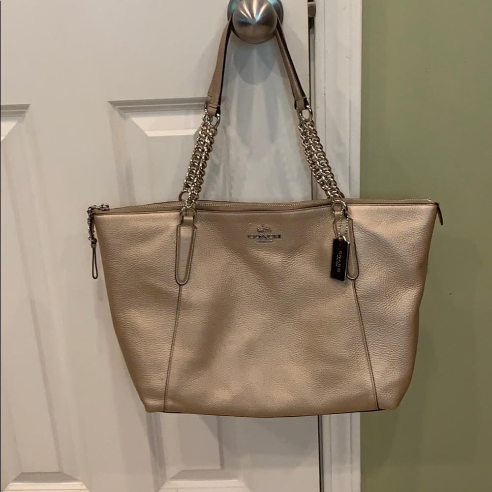 Like NEW Beautiful zip top gold Coach tote!